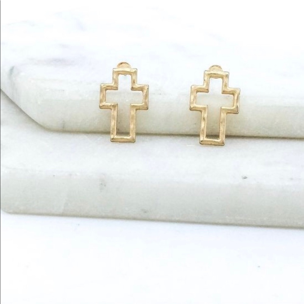Matte Gold cross earring